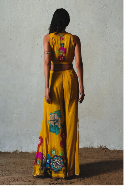 Yellow Chiffon Flared Pant Set