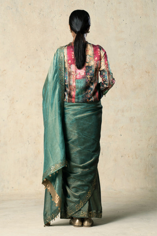 Green Tissue Yarded Saree
