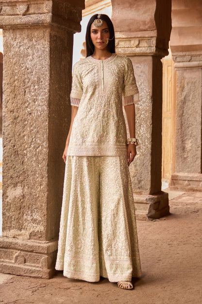 Heer - Mint Green Short Kurta With Sharara And Dupatta