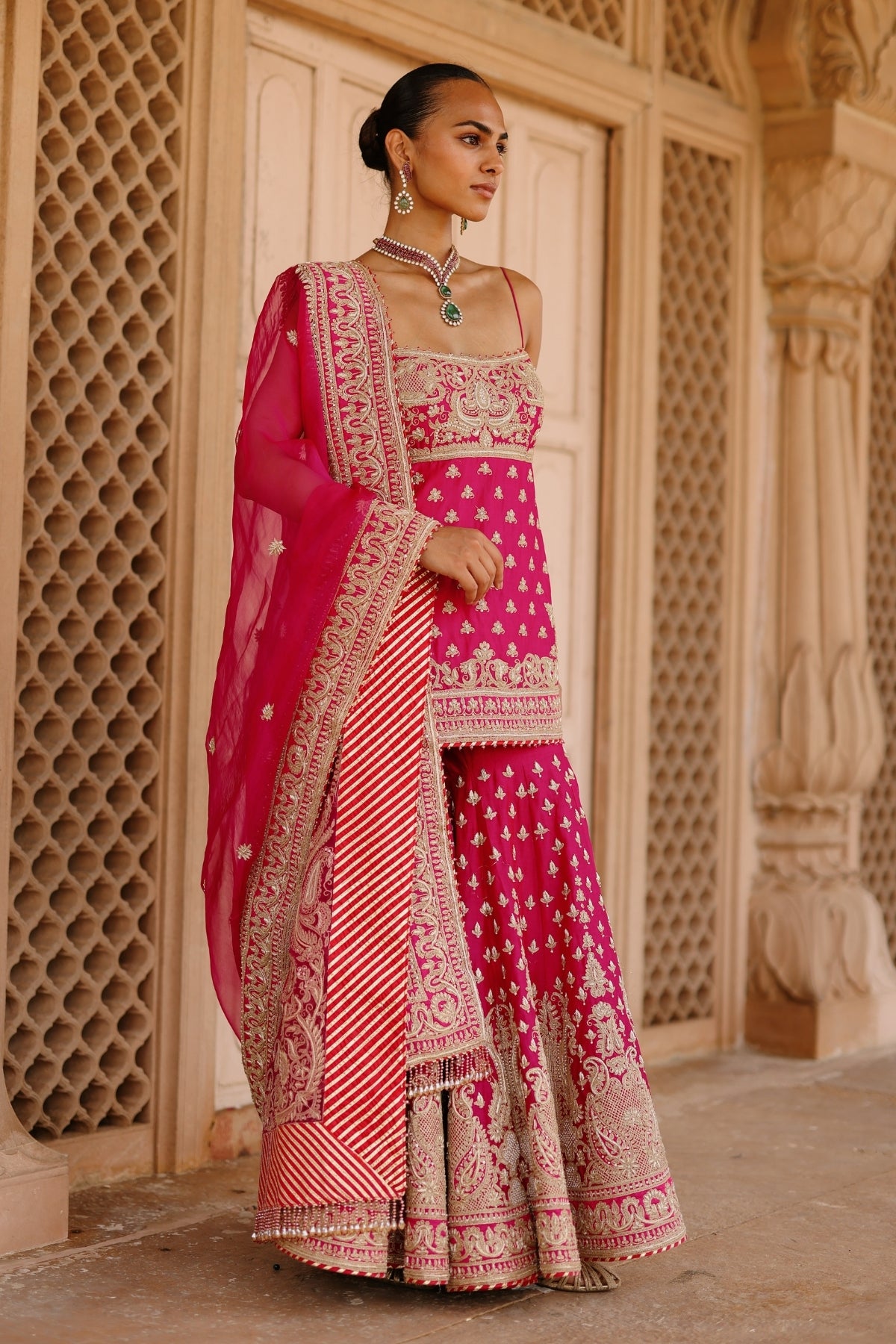 Nisbat - Hot Pink Kurta Set with Garara & Dupatta