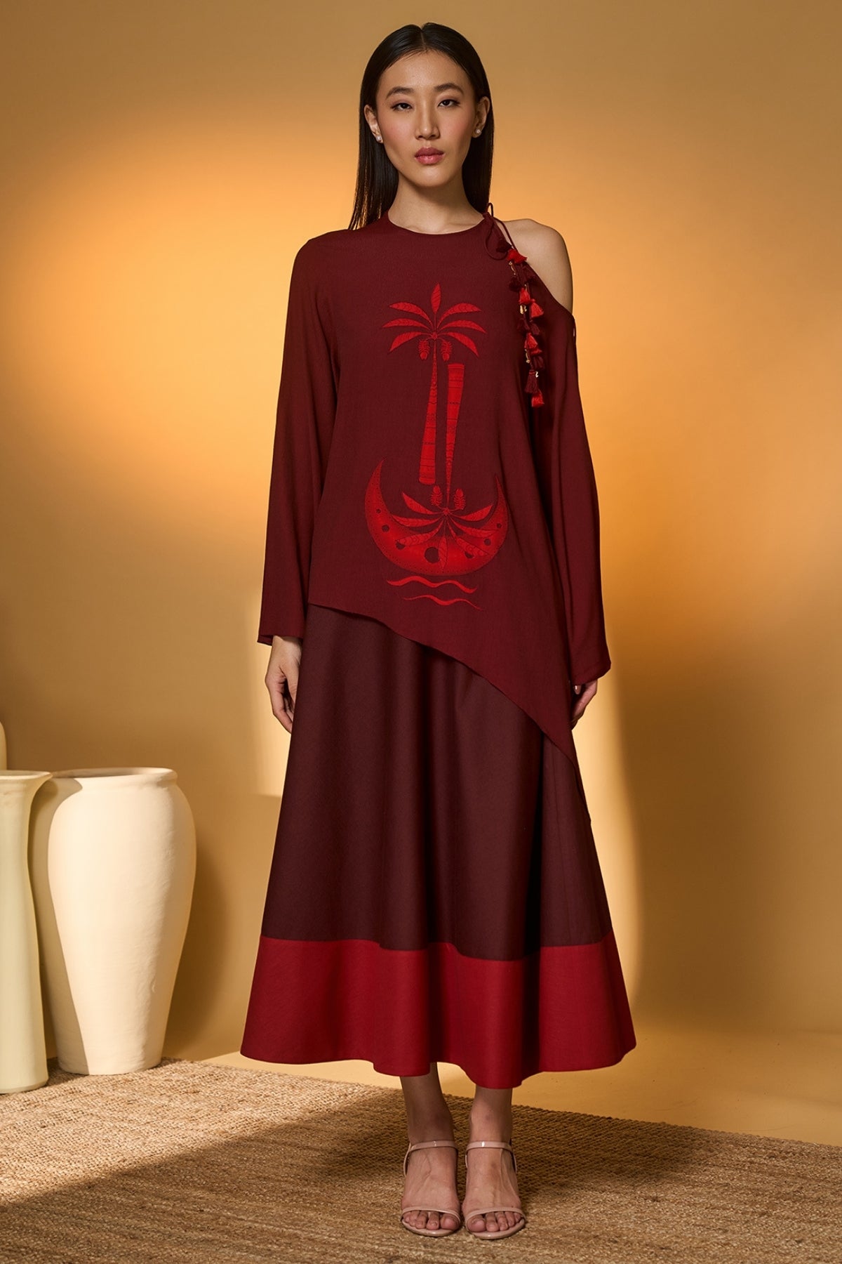 Maroon Lunar Lagoon Skirt Set