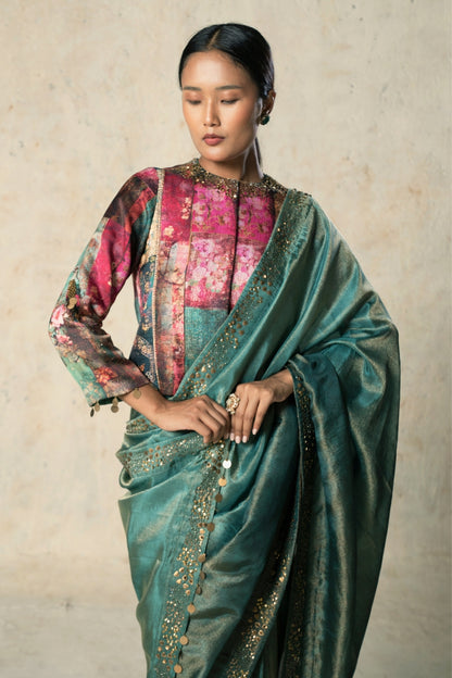 Green Tissue Yarded Saree