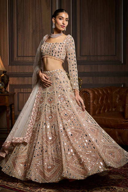 Blush Pink Embellished Mirrorwork  Lehenga Set