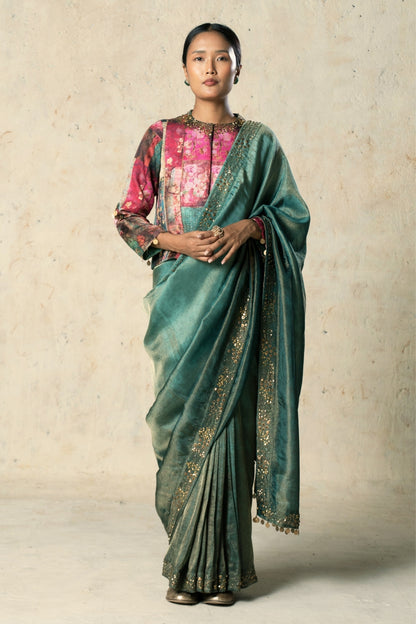 Green Tissue Yarded Saree