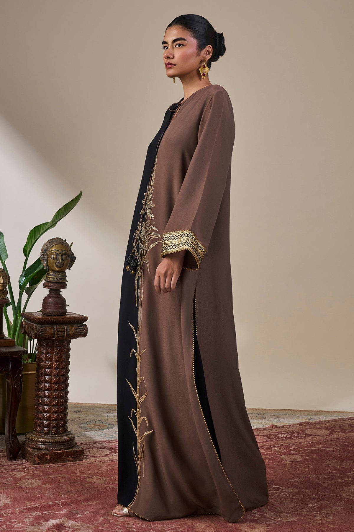 Black & Brown Shaahi Bloom Kaftan