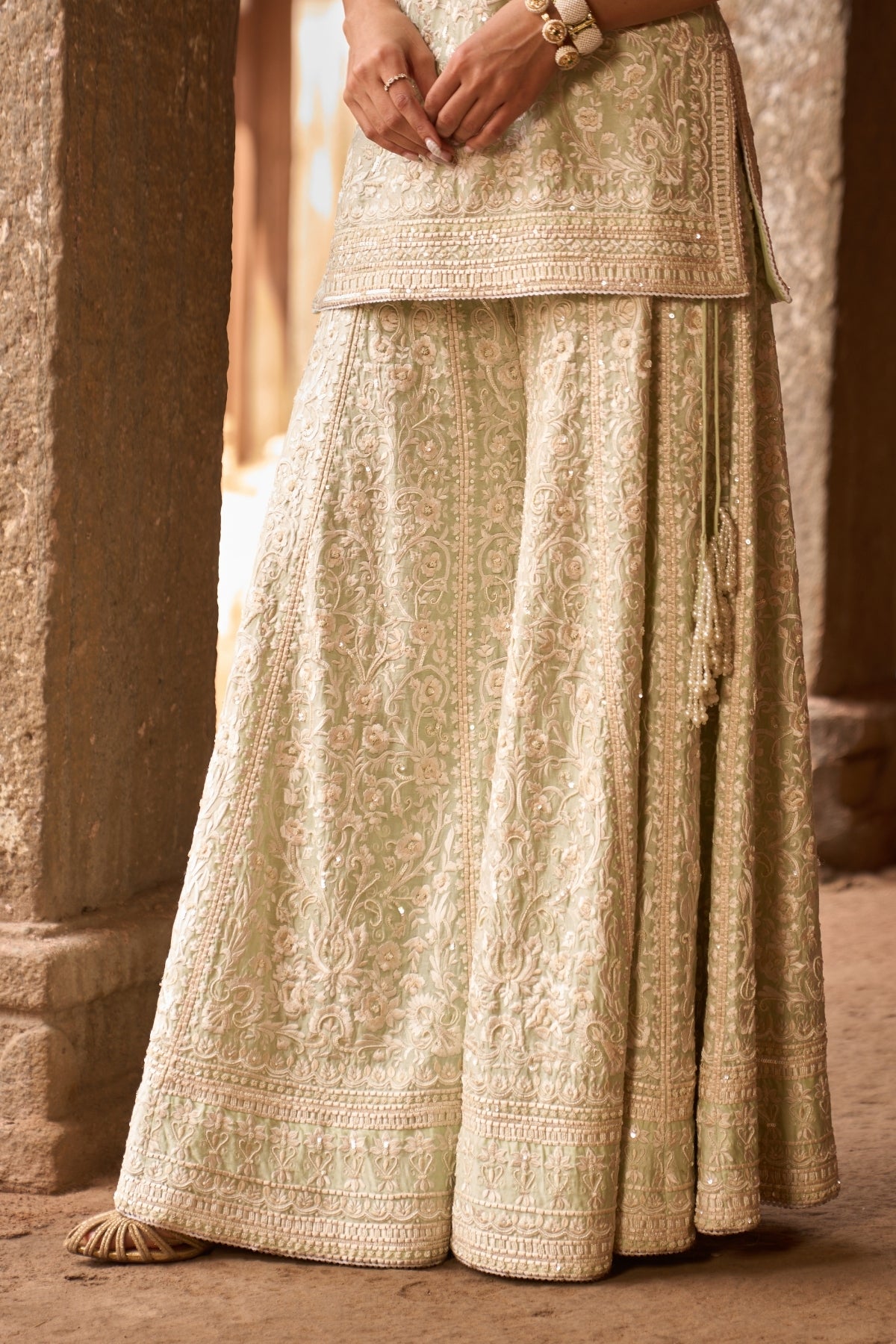 Heer - Mint Green Short Kurta With Sharara And Dupatta