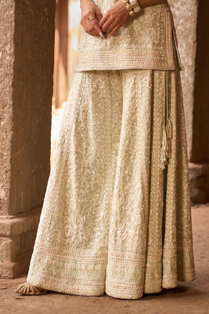 Heer - Mint Green Short Kurta With Sharara And Dupatta