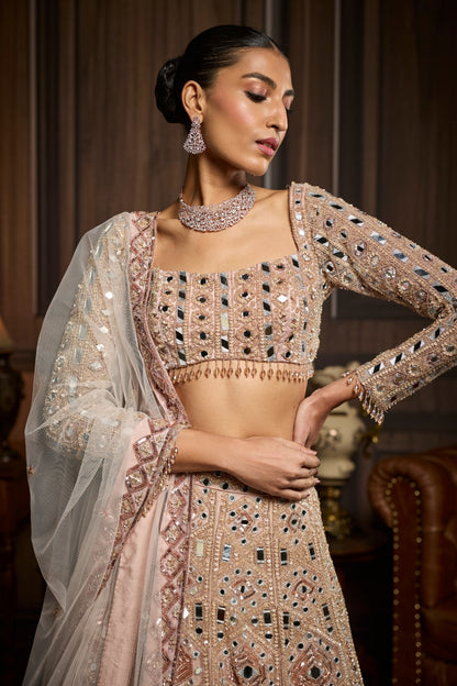 Blush Pink Embellished Mirrorwork  Lehenga Set