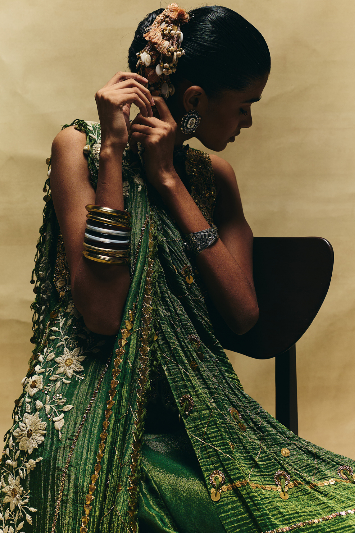 Green waistcoat saree set