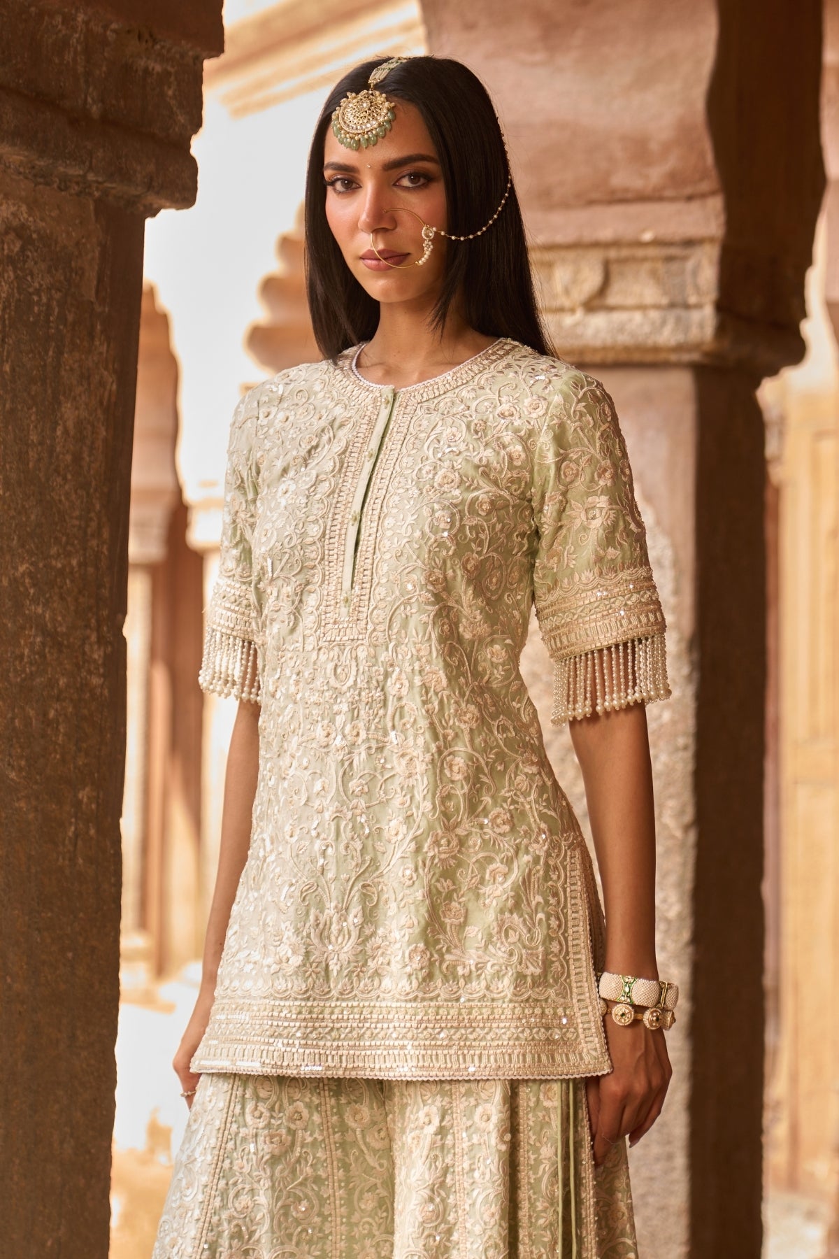 Heer - Mint Green Short Kurta With Sharara And Dupatta
