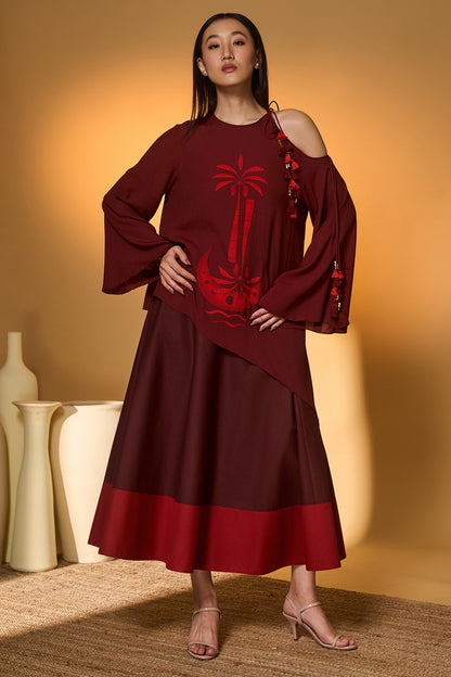 Maroon Lunar Lagoon Skirt Set