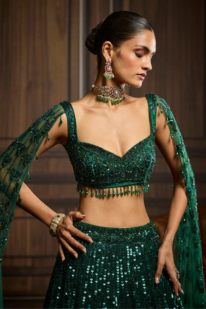 EMERALD GREEN EMBELLISHED LEHENGA SET