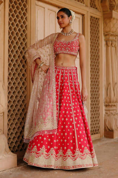 Noorbano - Hot Pink Lehenga Set with Blouse & Dupatta