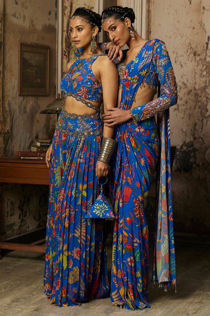 ELECTRIC BLUE PRINTED AND HIGHLIGHTED SHARARA SET