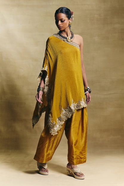 Mustard One Shoulder Top With Farshi Pants