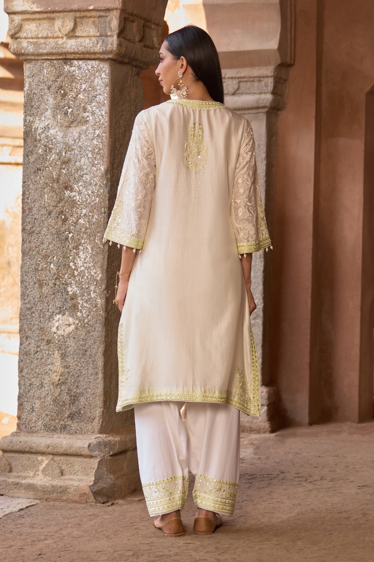 Anam - Daisy Ivory With Mint Green A-line Kurta With Salwar And Dupatta