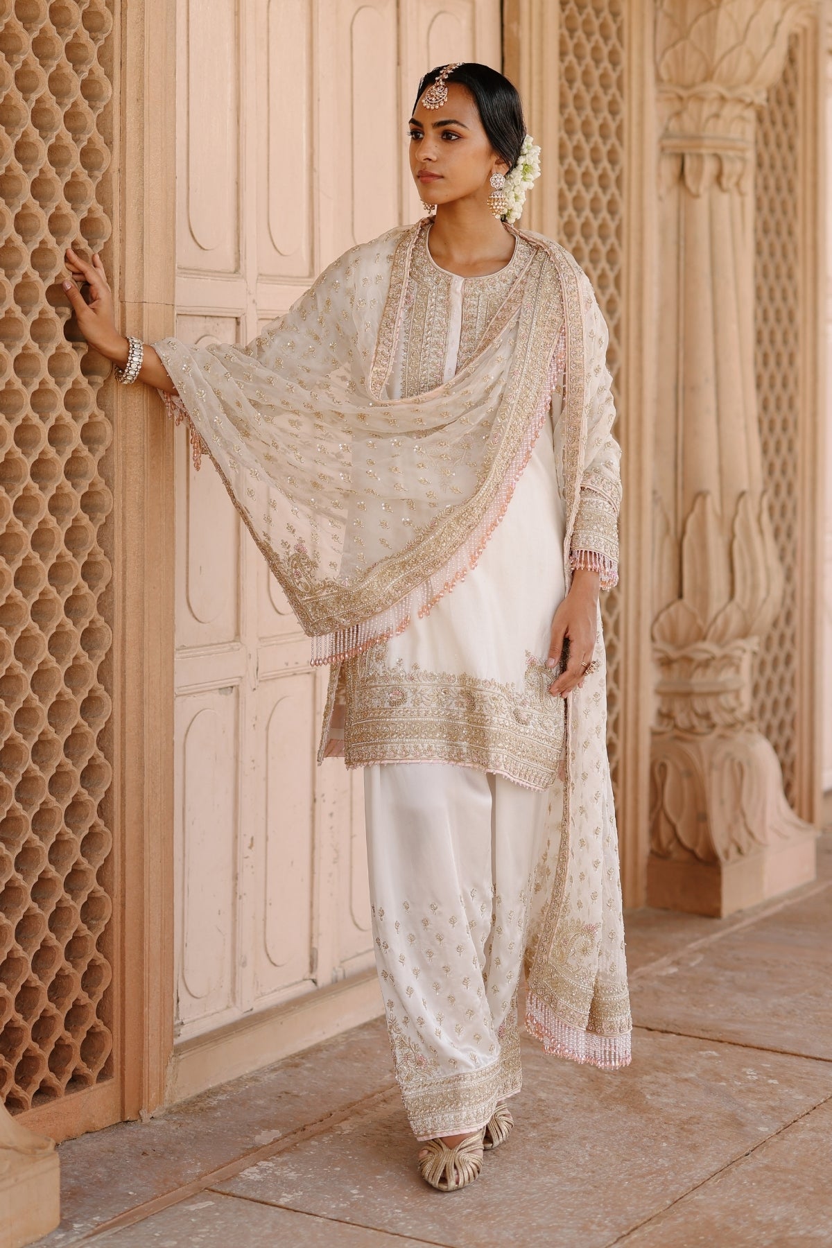 Ansha - Daisy Ivory Short Kurta Set with Salwar & Dupatta