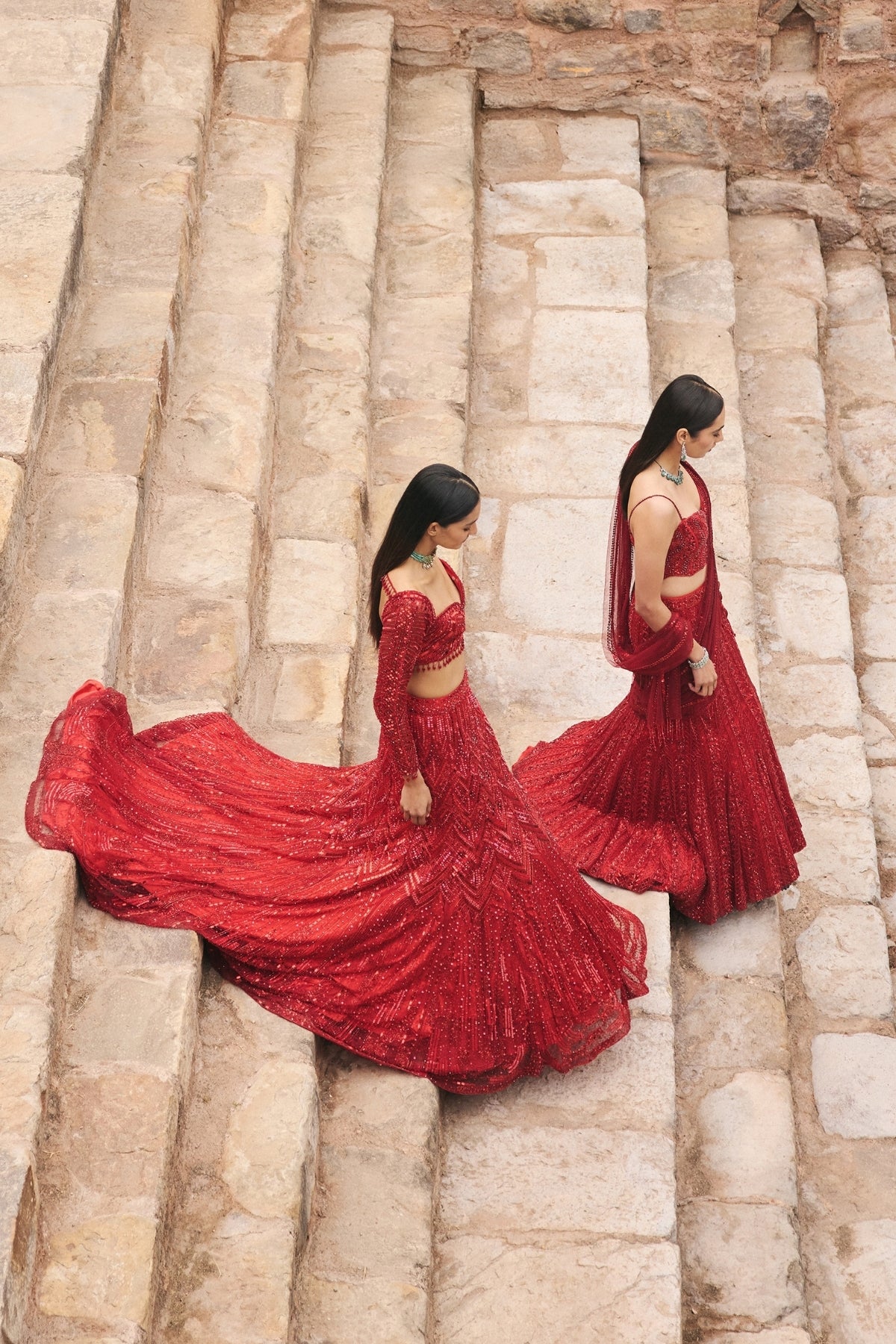 VERMELLION RED EMBROIDERED MERMAID SKIRT SAREE SET