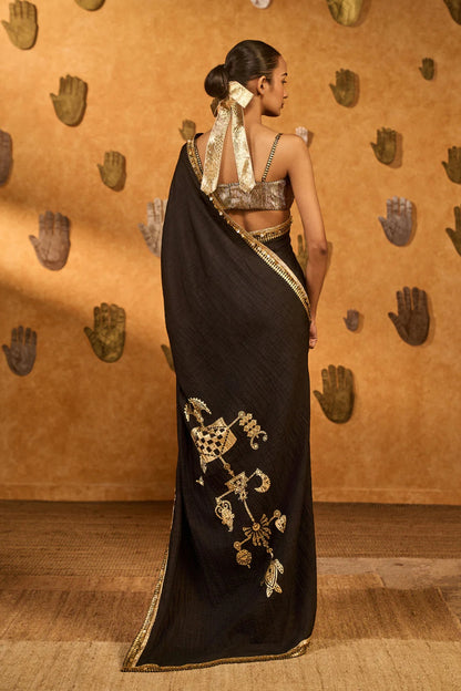Black Wishdrop Gota Saree