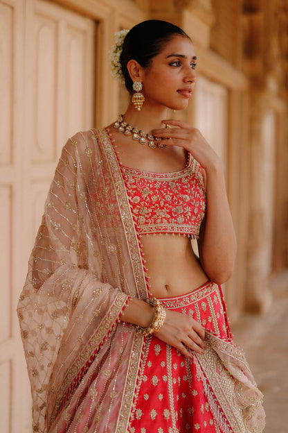 Noorbano - Hot Pink Lehenga Set with Blouse & Dupatta