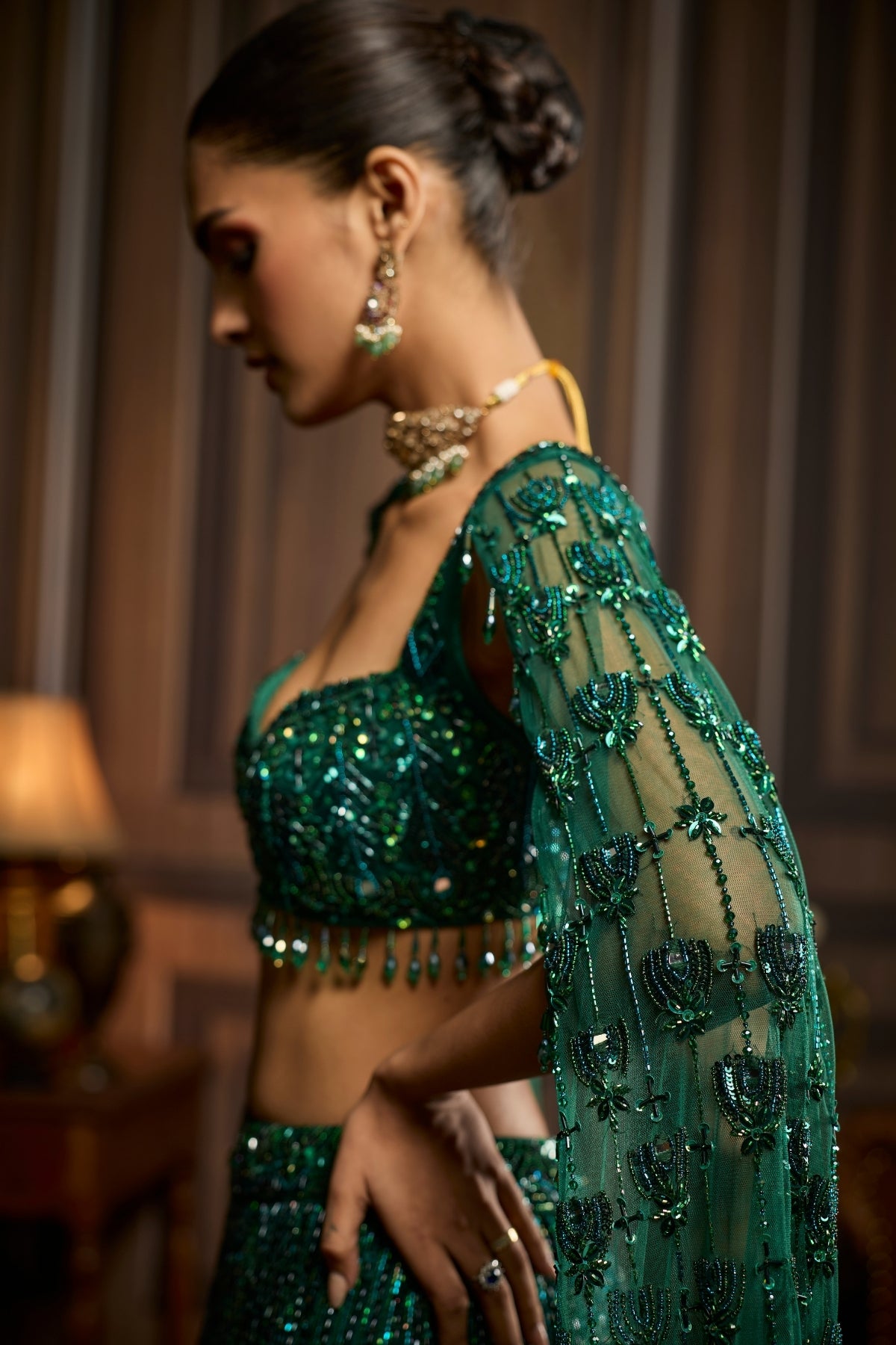 EMERALD GREEN EMBELLISHED LEHENGA SET