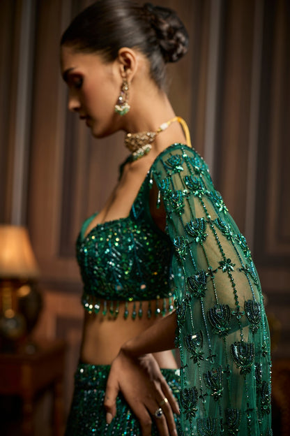 EMERALD GREEN EMBELLISHED LEHENGA SET