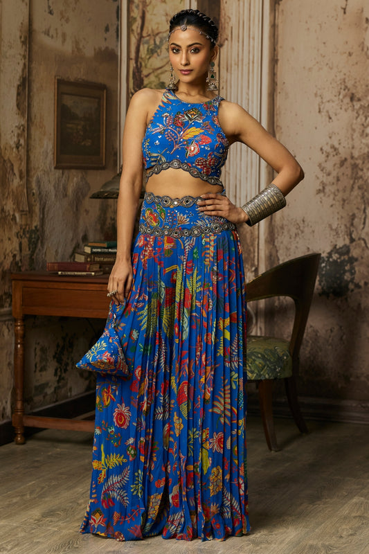 ELECTRIC BLUE PRINTED AND HIGHLIGHTED SHARARA SET