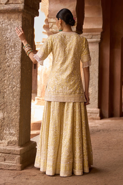 Heer - Lemon Yellow Short Kurta With Sharara And Dupatta