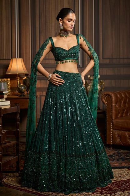 EMERALD GREEN EMBELLISHED LEHENGA SET