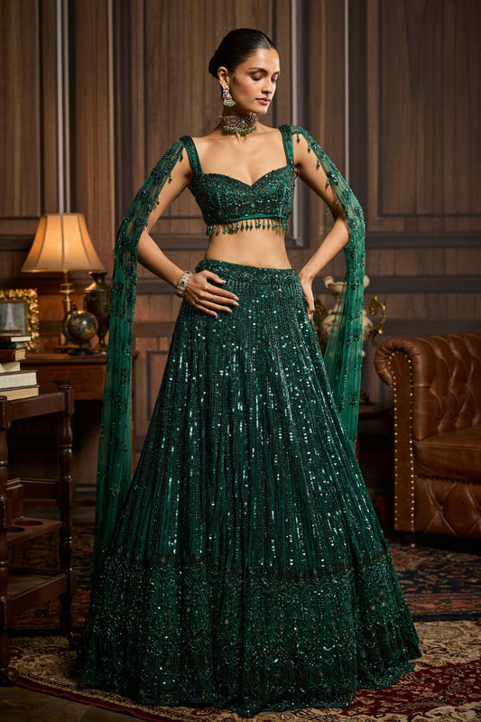 EMERALD GREEN EMBELLISHED LEHENGA SET