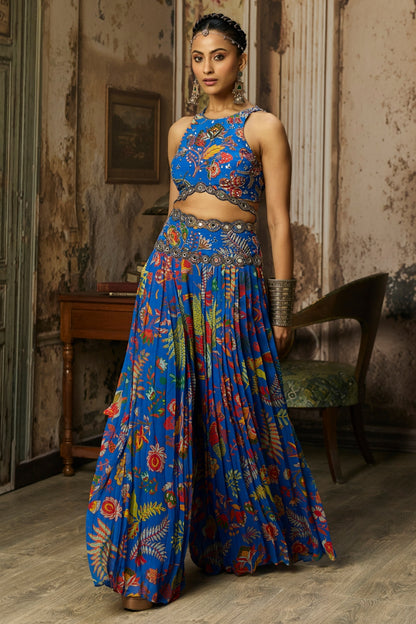 ELECTRIC BLUE PRINTED AND HIGHLIGHTED SHARARA SET