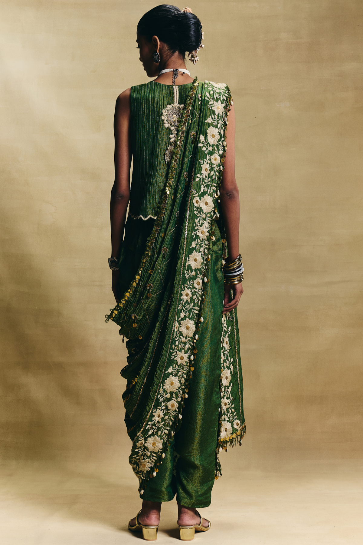 Green waistcoat saree set