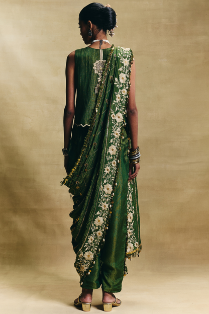 Green waistcoat saree set