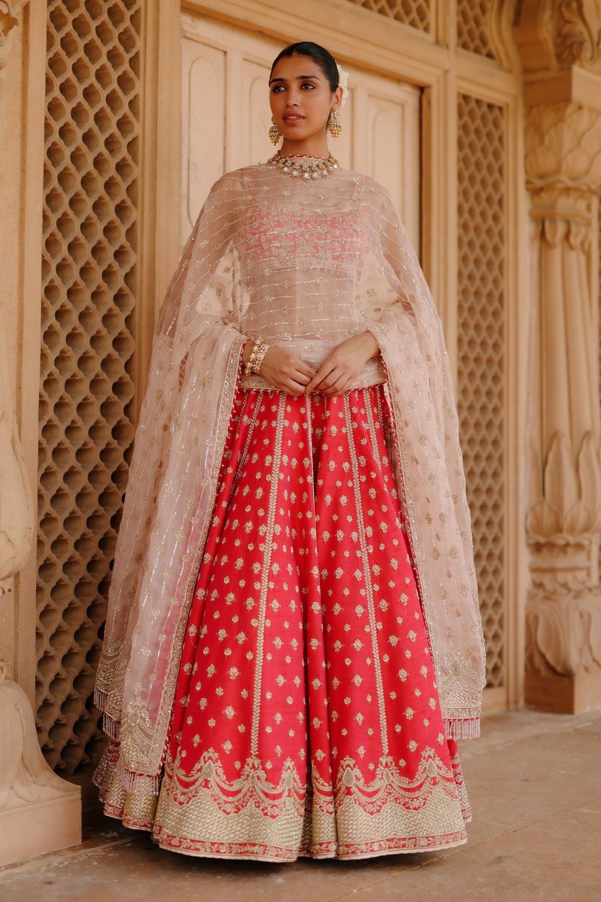 Noorbano - Hot Pink Lehenga Set with Blouse & Dupatta