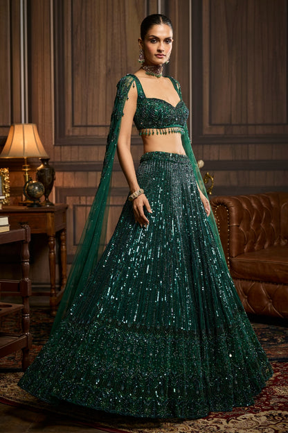EMERALD GREEN EMBELLISHED LEHENGA SET