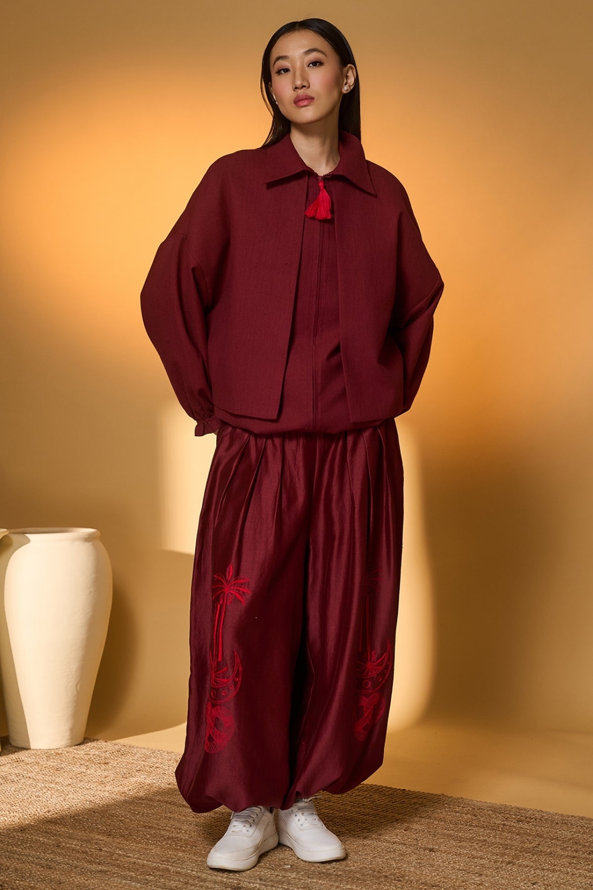 Maroon Pine-Code Co-Ord Set