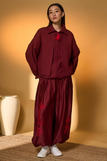 Maroon Pine-Code Co-Ord Set