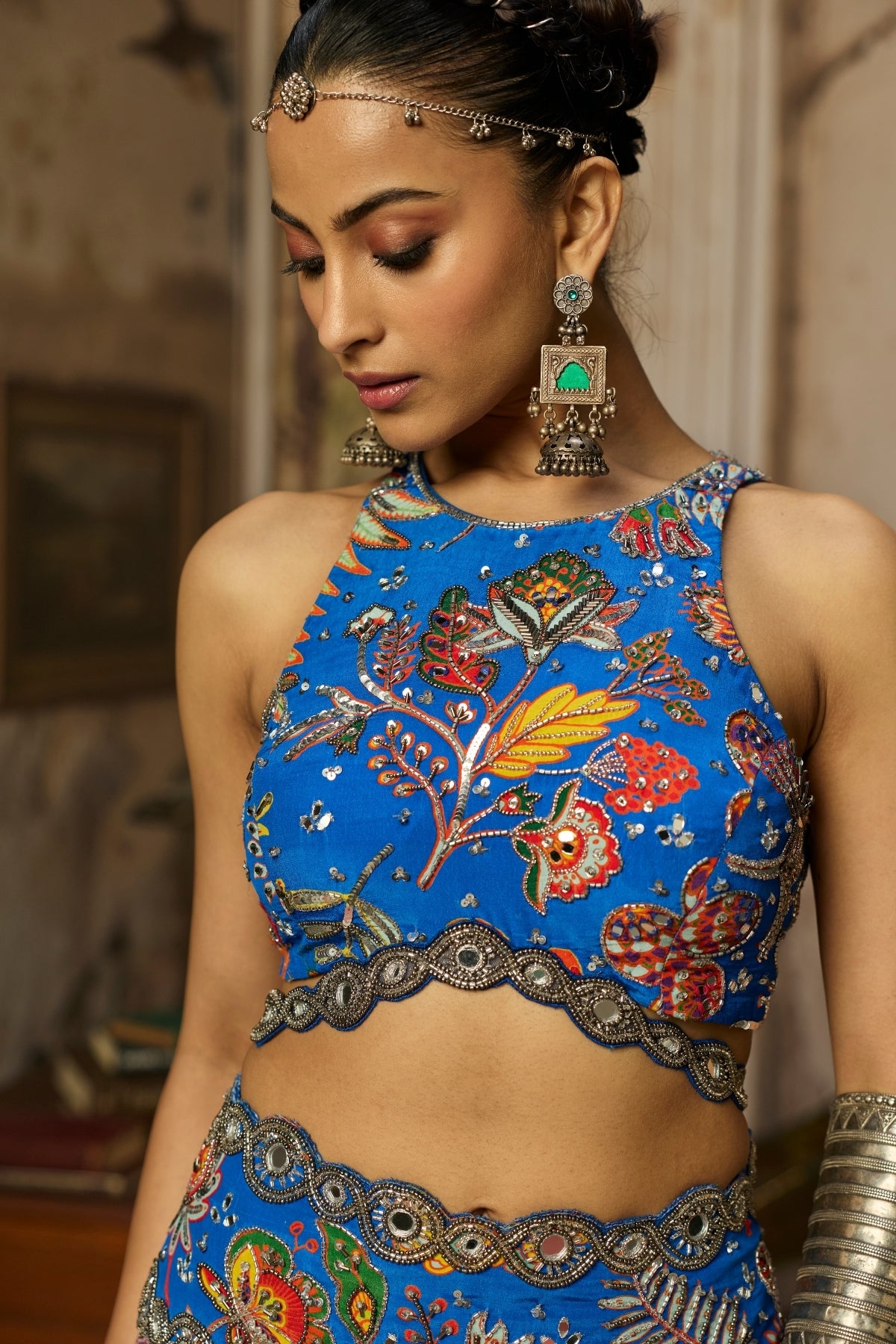 ELECTRIC BLUE PRINTED AND HIGHLIGHTED SHARARA SET