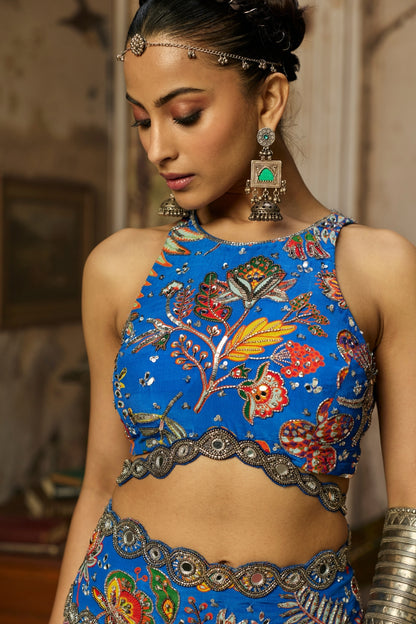 ELECTRIC BLUE PRINTED AND HIGHLIGHTED SHARARA SET