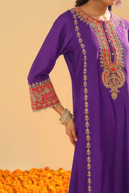Maisha - Deep Purple Long A-line Kurta with Palazzo