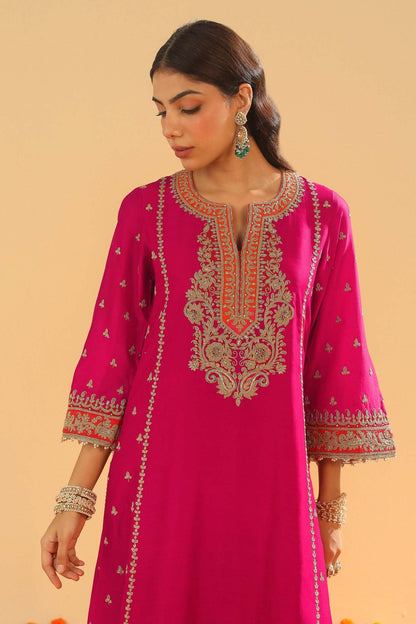 Aamish - Hotpink Long A-line Kurta with Palazzo