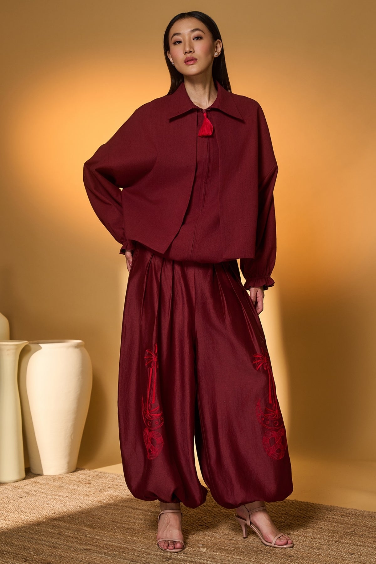 Maroon Pine-Code Co-Ord Set