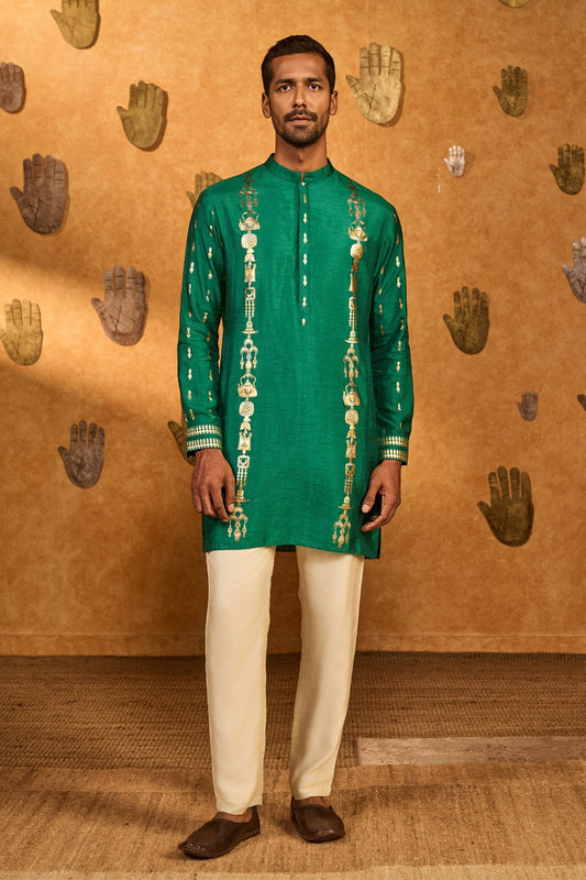 Green Totem Lines And Pot Kurta Set