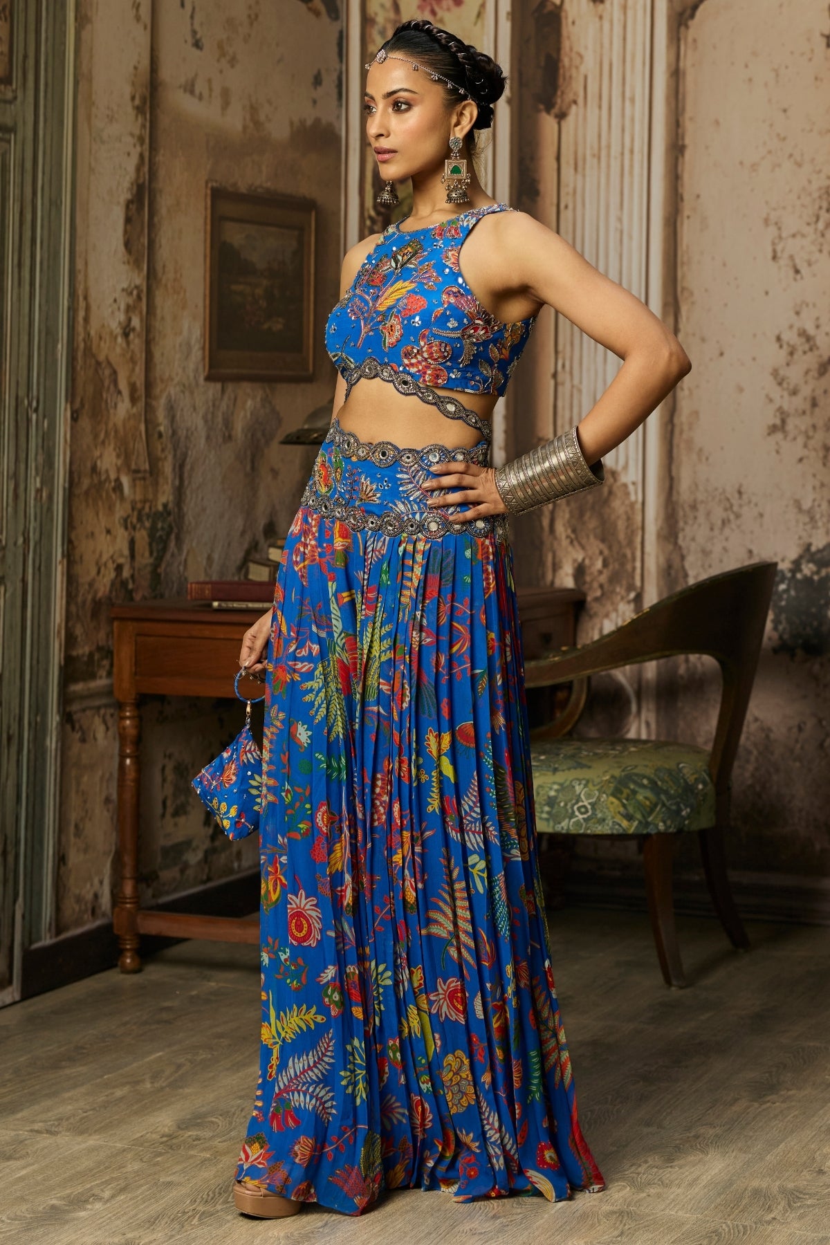 ELECTRIC BLUE PRINTED AND HIGHLIGHTED SHARARA SET