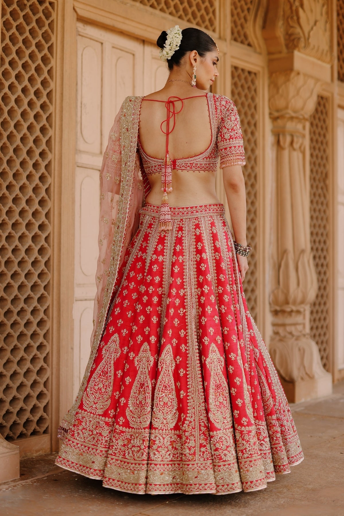 Nusrat - Hot Pink Kali-in-Kali Lehenga Set with Blouse & Dupatta