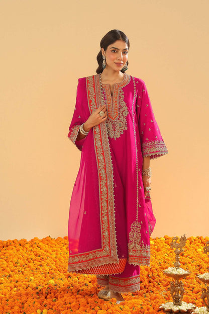 Aamish - Hotpink Long A-line Kurta with Palazzo