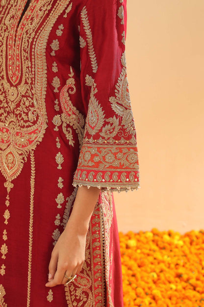 Rua - Deep Red Long A-line Kurta with Palazzo