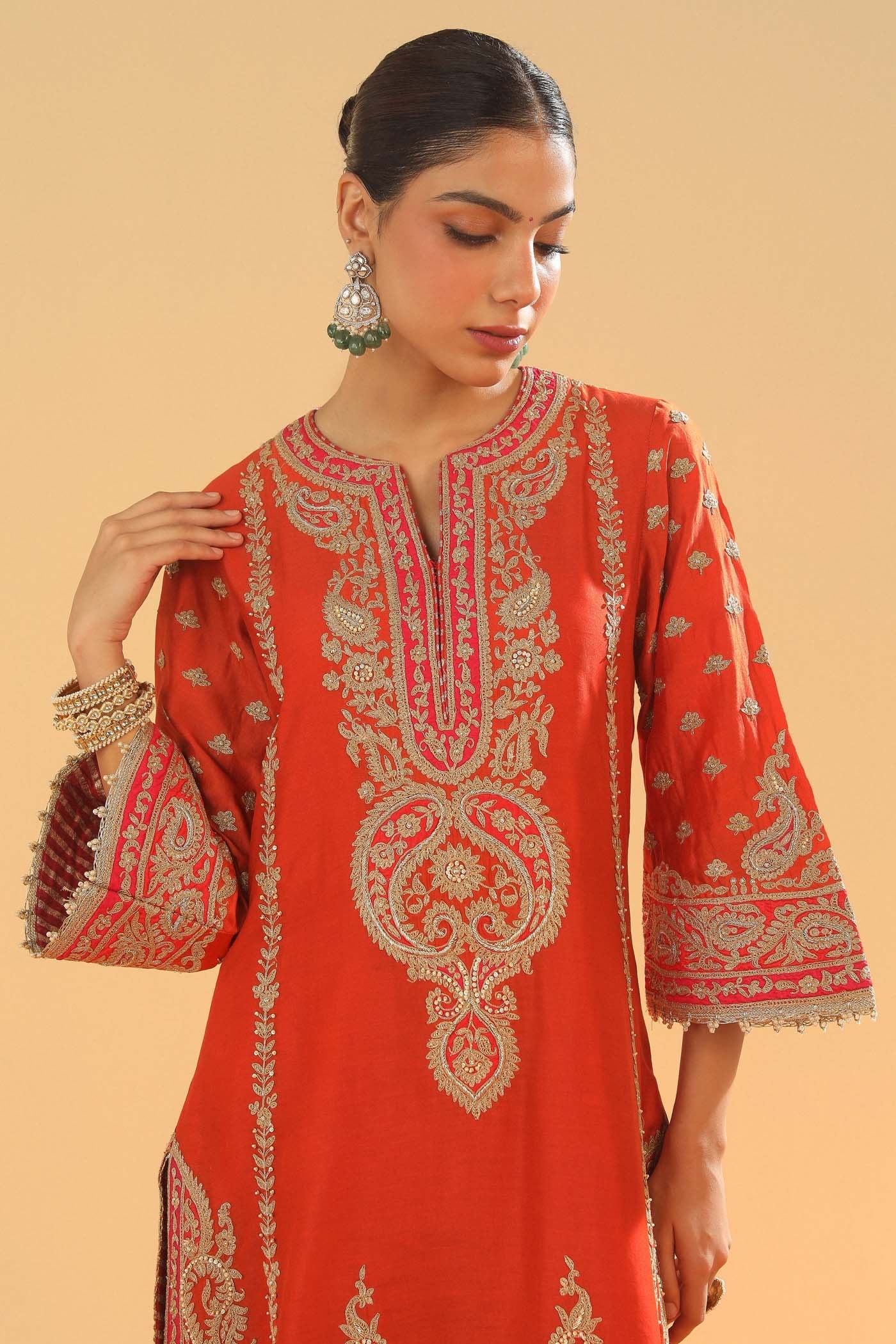 Misam - Burnt Orange Long A-line Kurta with Palazzo