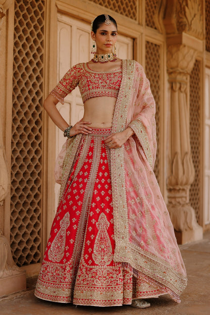 Nusrat - Hot Pink Kali-in-Kali Lehenga Set with Blouse & Dupatta