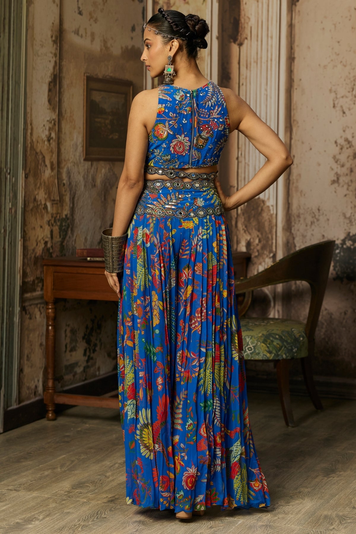 ELECTRIC BLUE PRINTED AND HIGHLIGHTED SHARARA SET